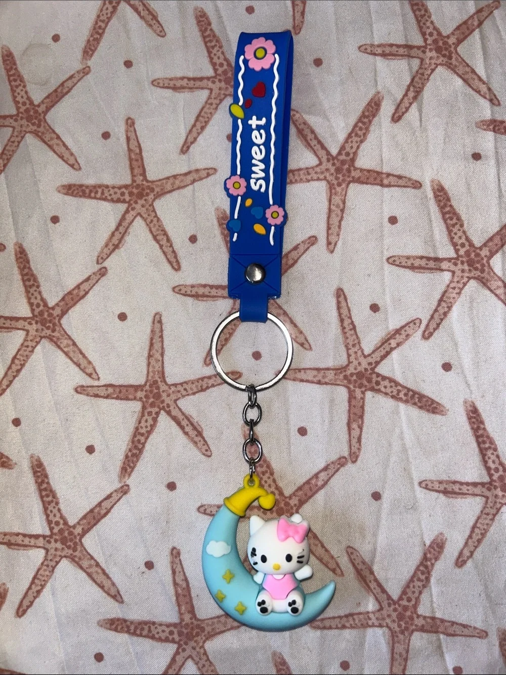Blue 'Sweet' Hello Kitty Moon Keychain